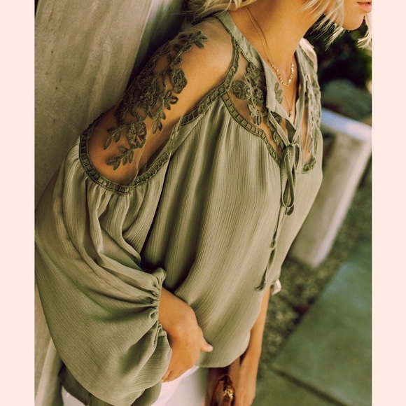 Tops - Warm olive green sheer blouse